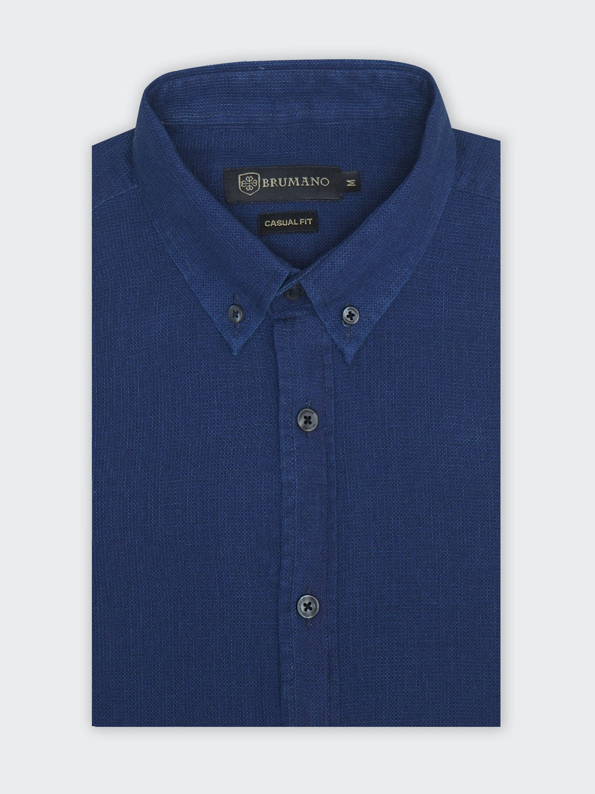 Dark Blue Indigo Dyed Structured Slim Fit Shirt