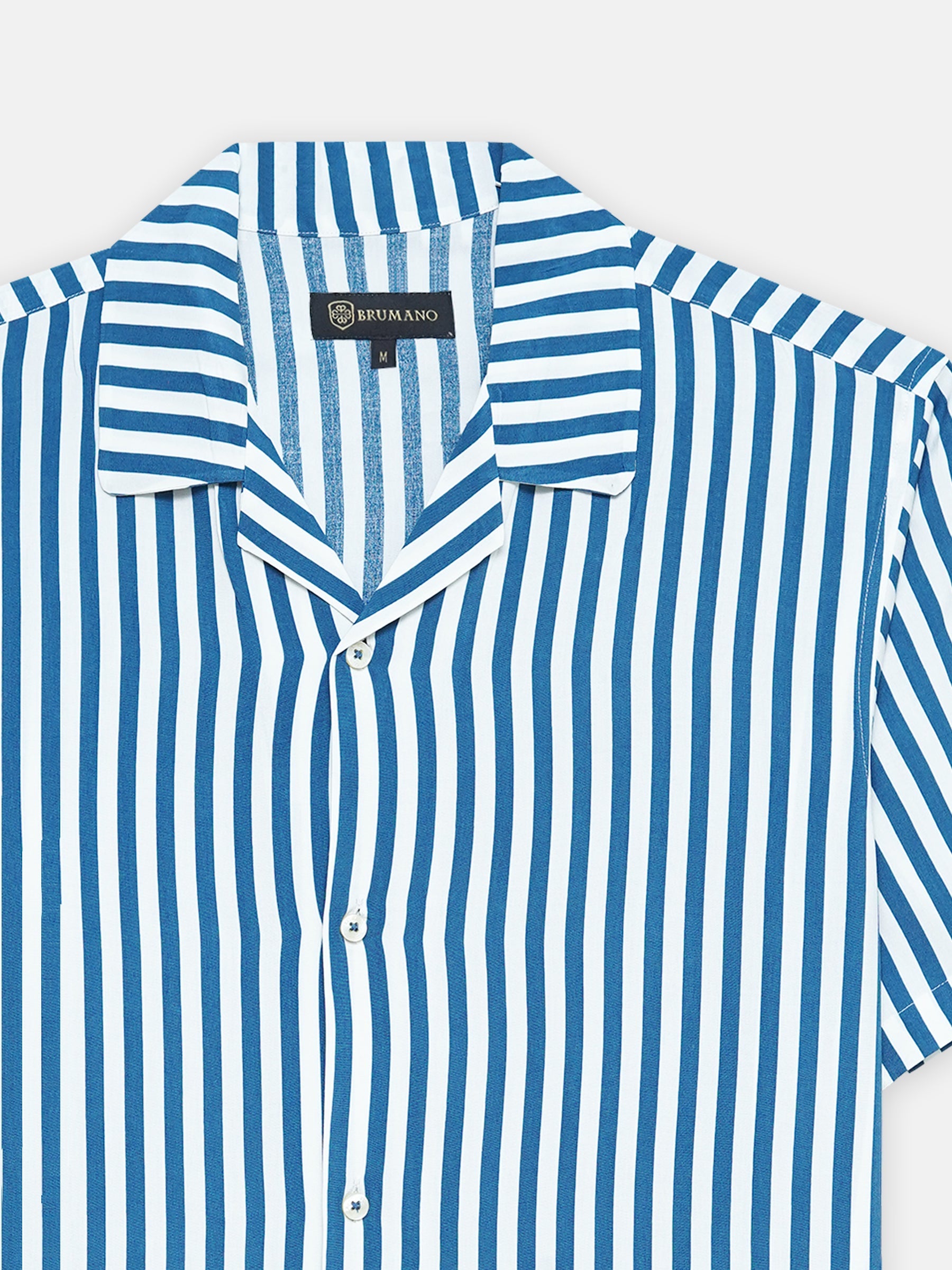 Dark Blue & White Cuban Collar Shirt