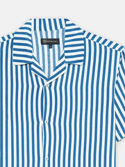 Dark Blue & White Cuban Collar Shirt