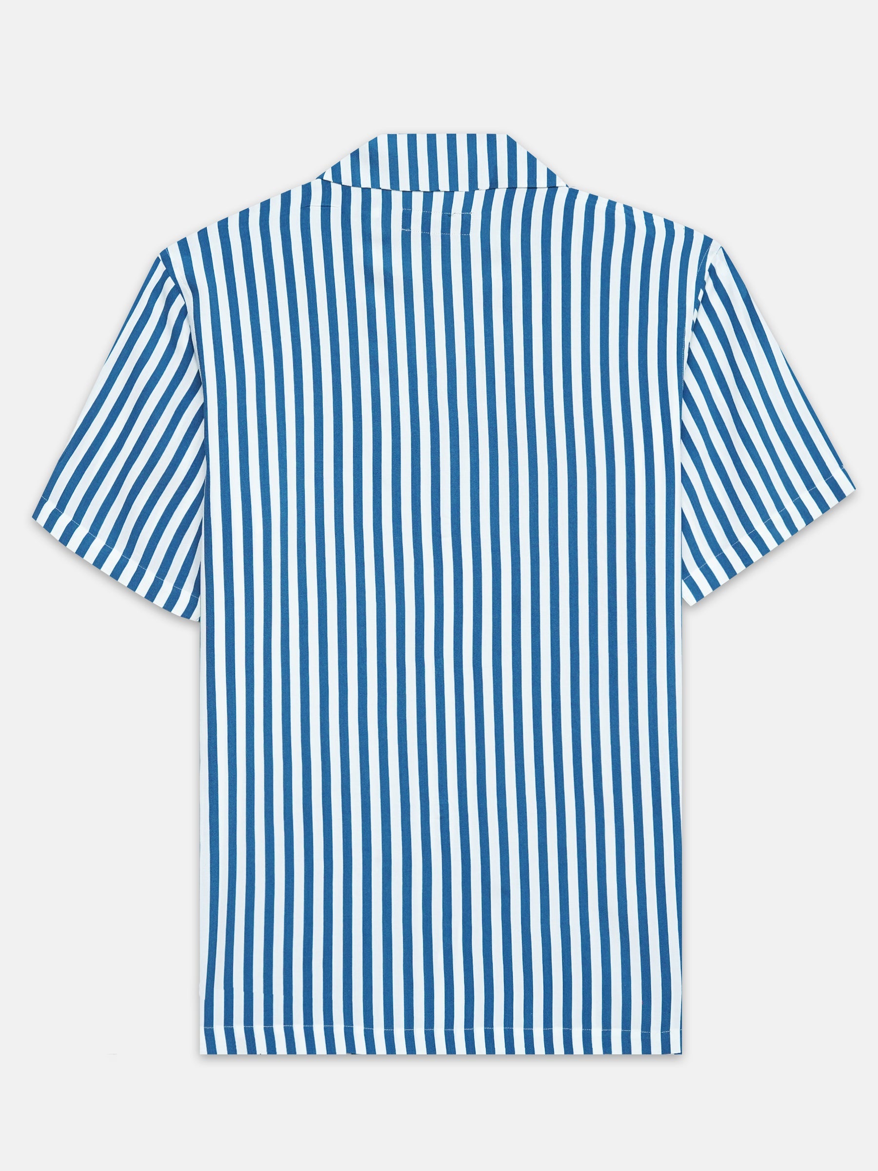 Dark Blue & White Cuban Collar Shirt