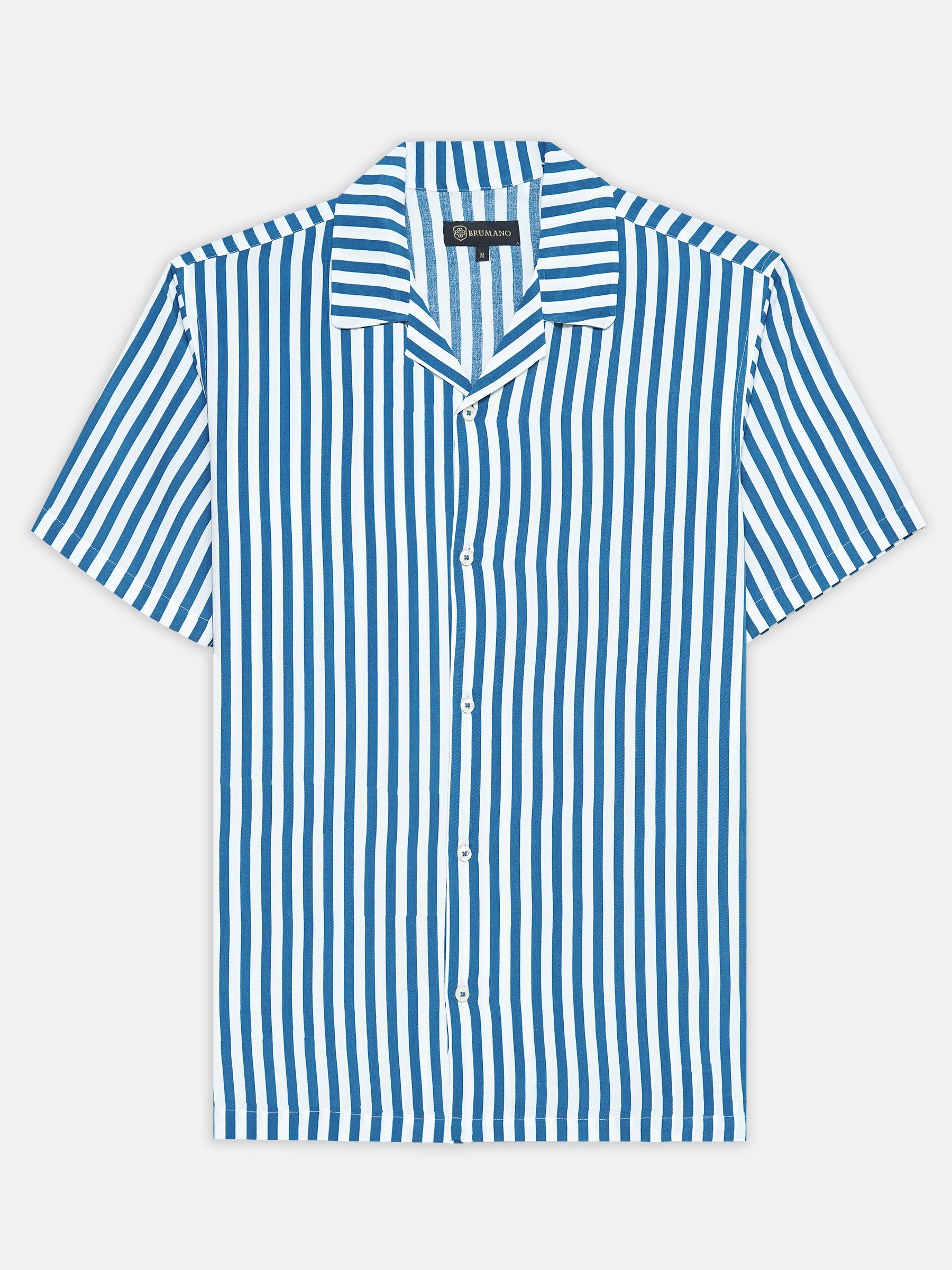 Dark Blue & White Cuban Collar Shirt