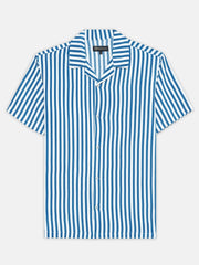 Dark Blue & White Cuban Collar Shirt