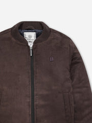 Dark Brown Faux Suede Quilted Bomber Jacket - Junior