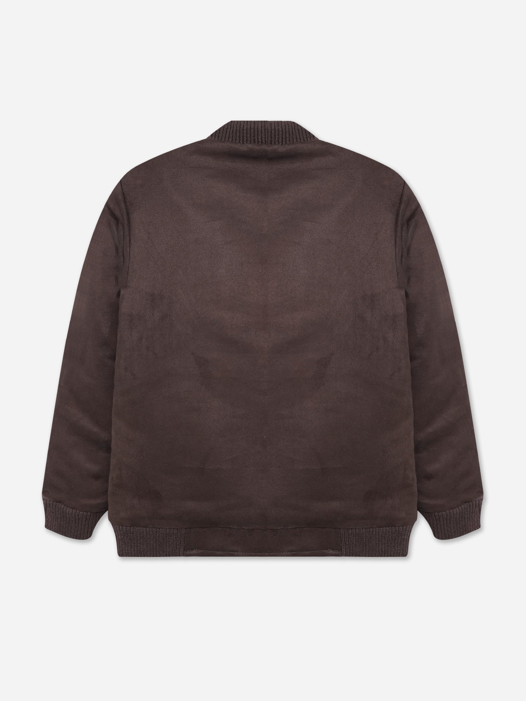 Dark Brown Faux Suede Quilted Bomber Jacket - Junior