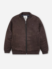 Dark Brown Faux Suede Quilted Bomber Jacket - Junior