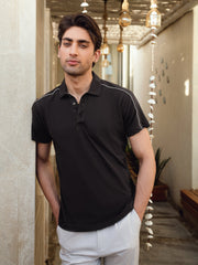 Dark Brown Raglan Sleeve Pique Sporty Polo