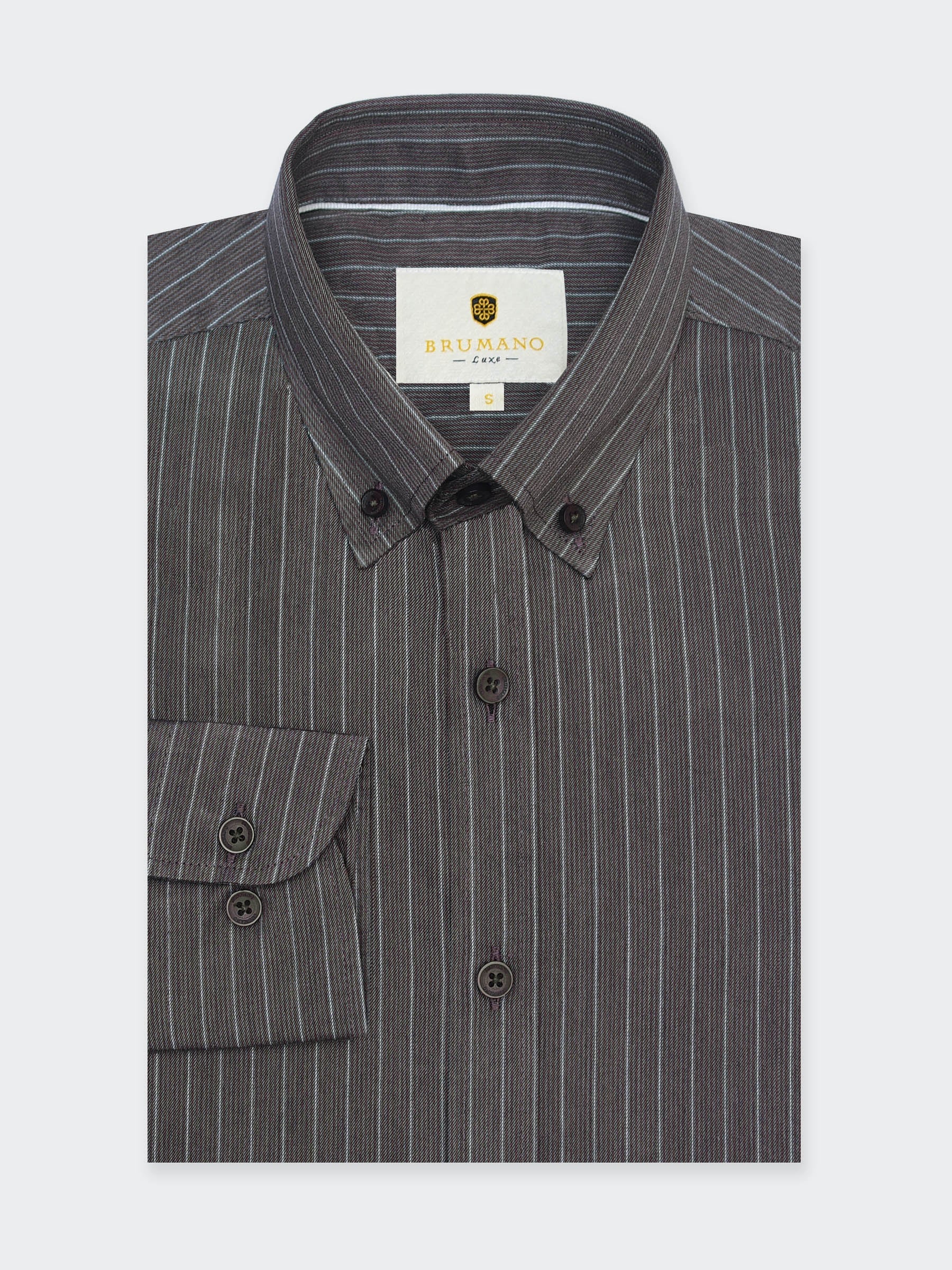 Dark Brown Striped Button Down Formal Shirt - Luxe