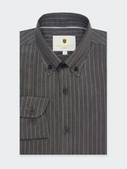Dark Brown Striped Button Down Formal Shirt - Luxe