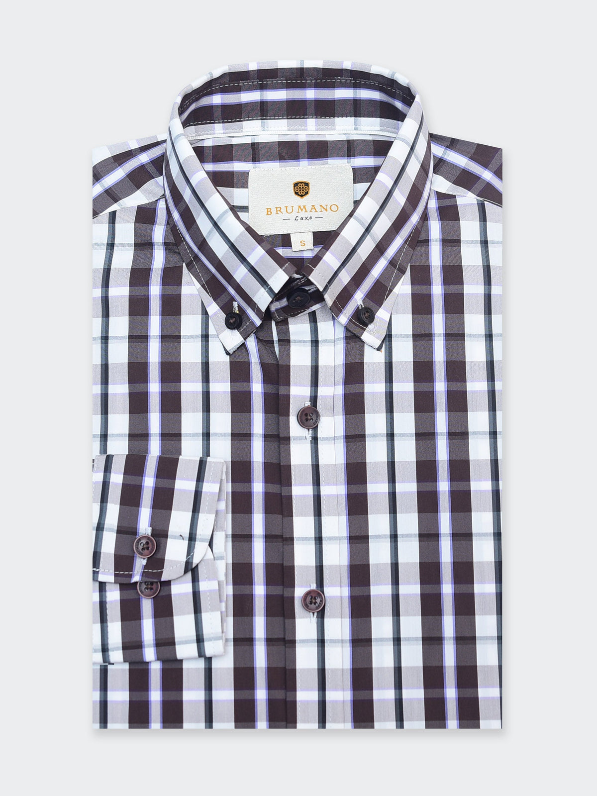 Dark Brown & White Gingham Formal Shirt - Luxe