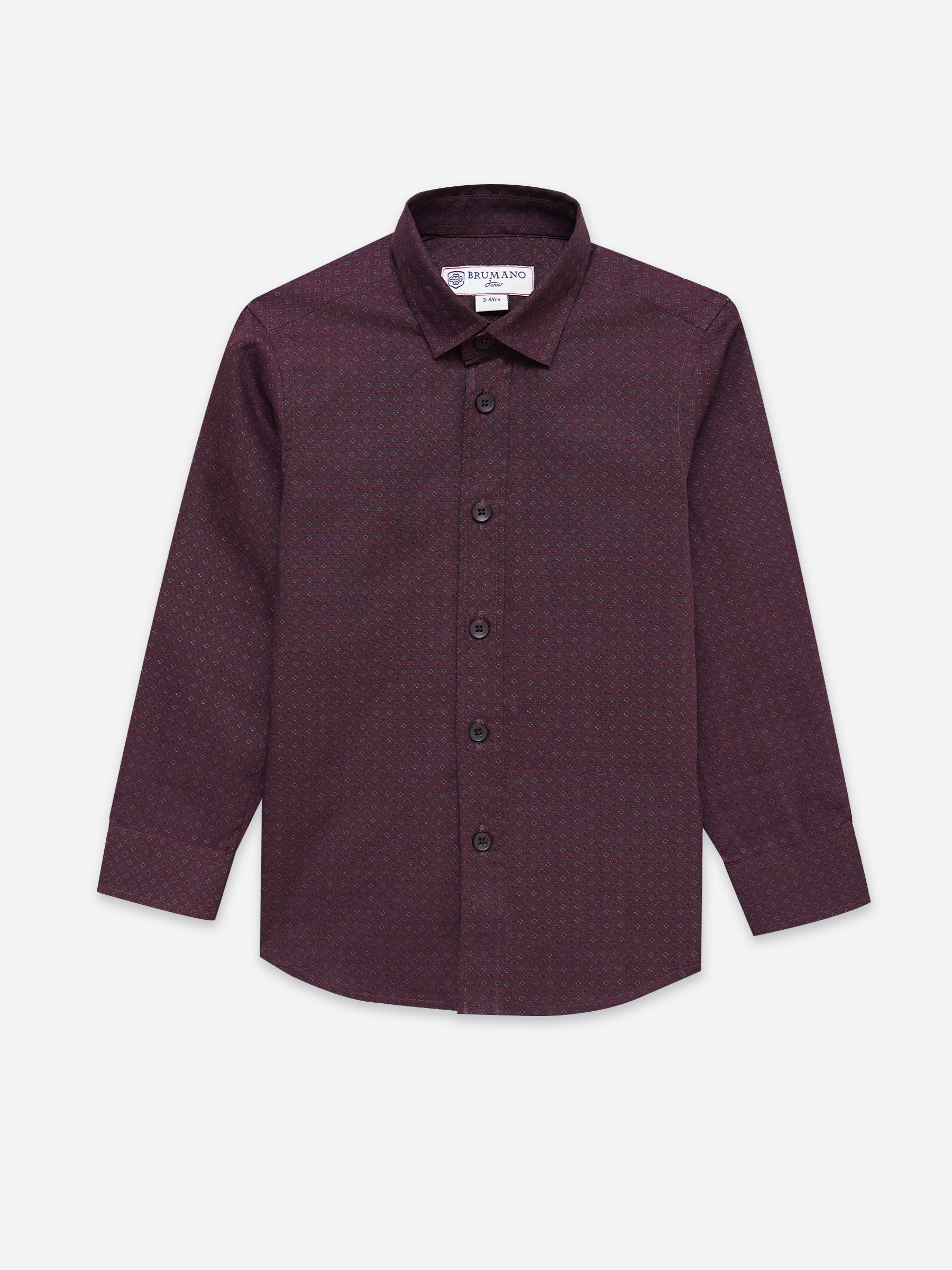 Dark Maroon Printed Long Sleeve Shirt - Junior