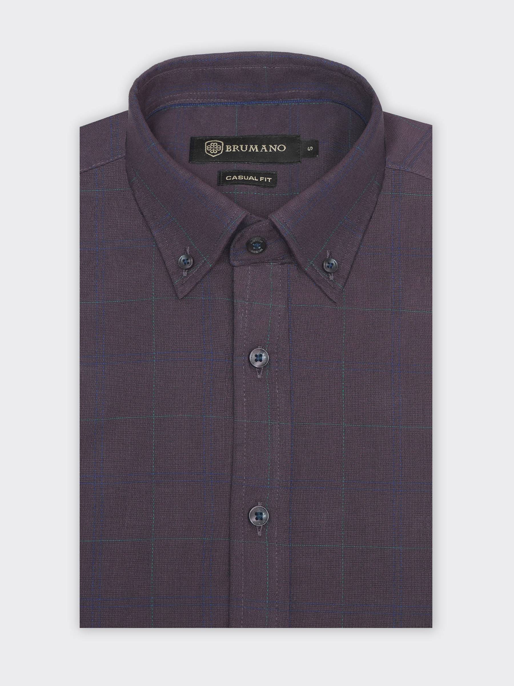 Dark Purple Structured Checkered Shirt