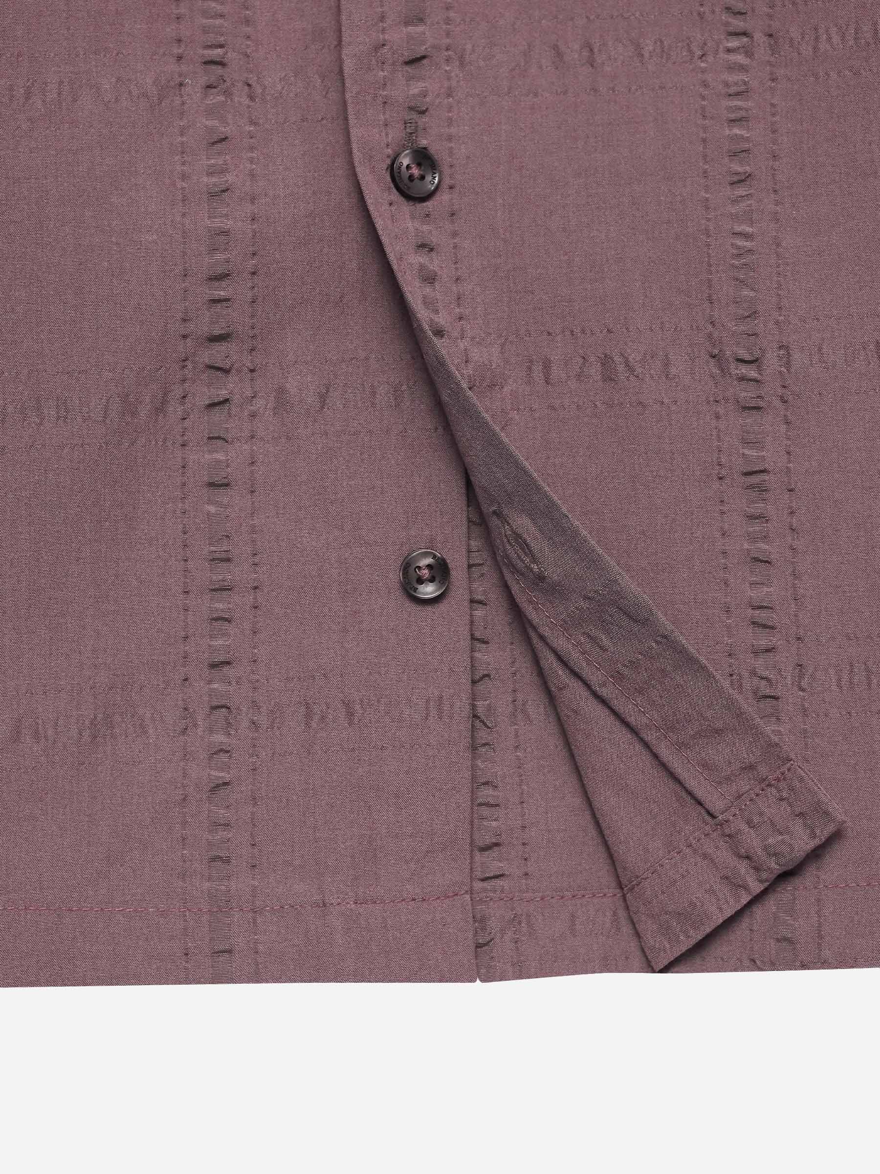 Dark Tea Pink Seersucked Casual Cuban Collar Shirt - Junior