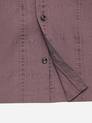 Dark Tea Pink Seersucked Casual Cuban Collar Shirt - Junior