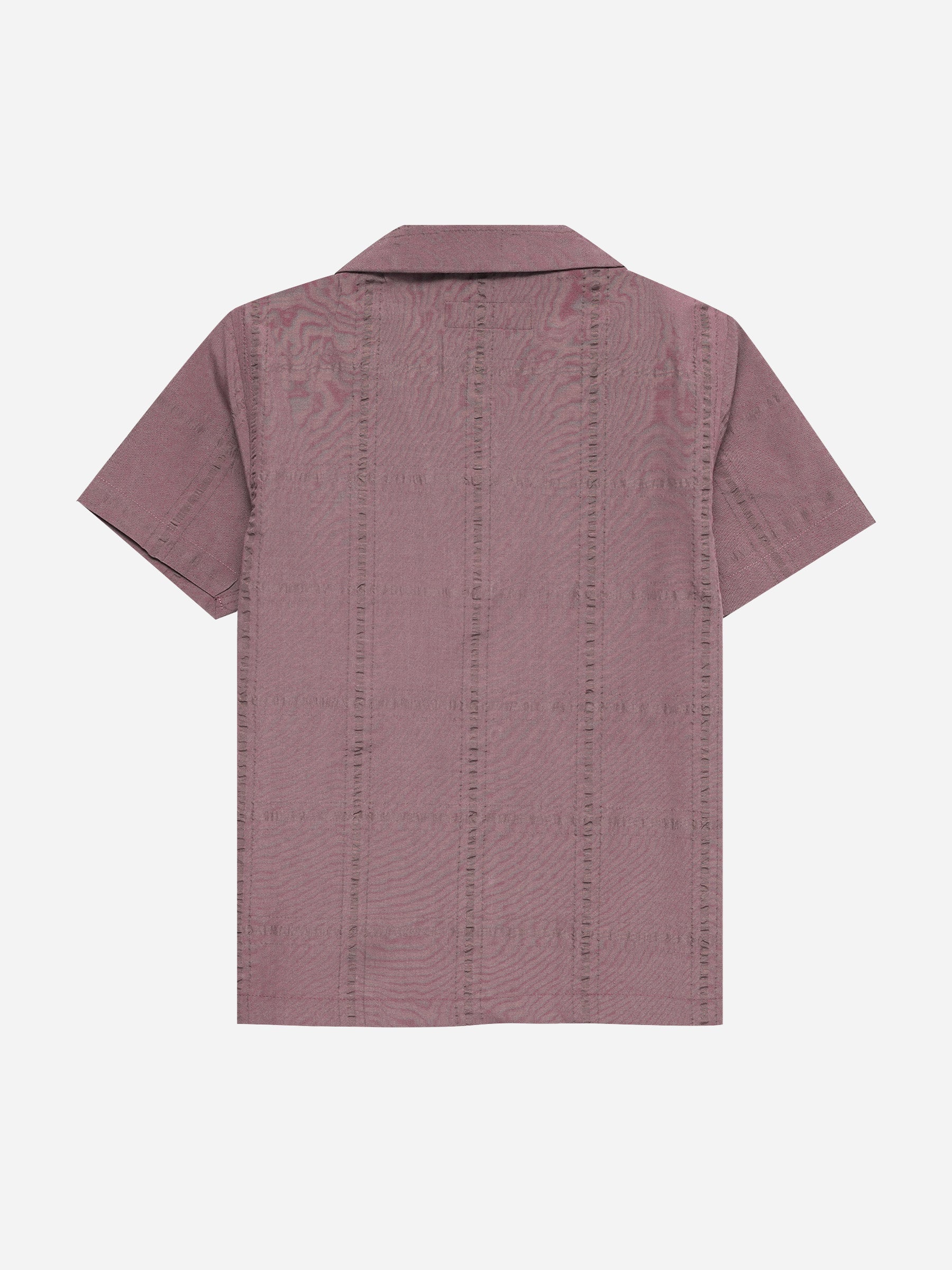 Dark Tea Pink Seersucked Casual Cuban Collar Shirt - Junior