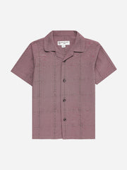 Dark Tea Pink Seersucked Casual Cuban Collar Shirt - Junior