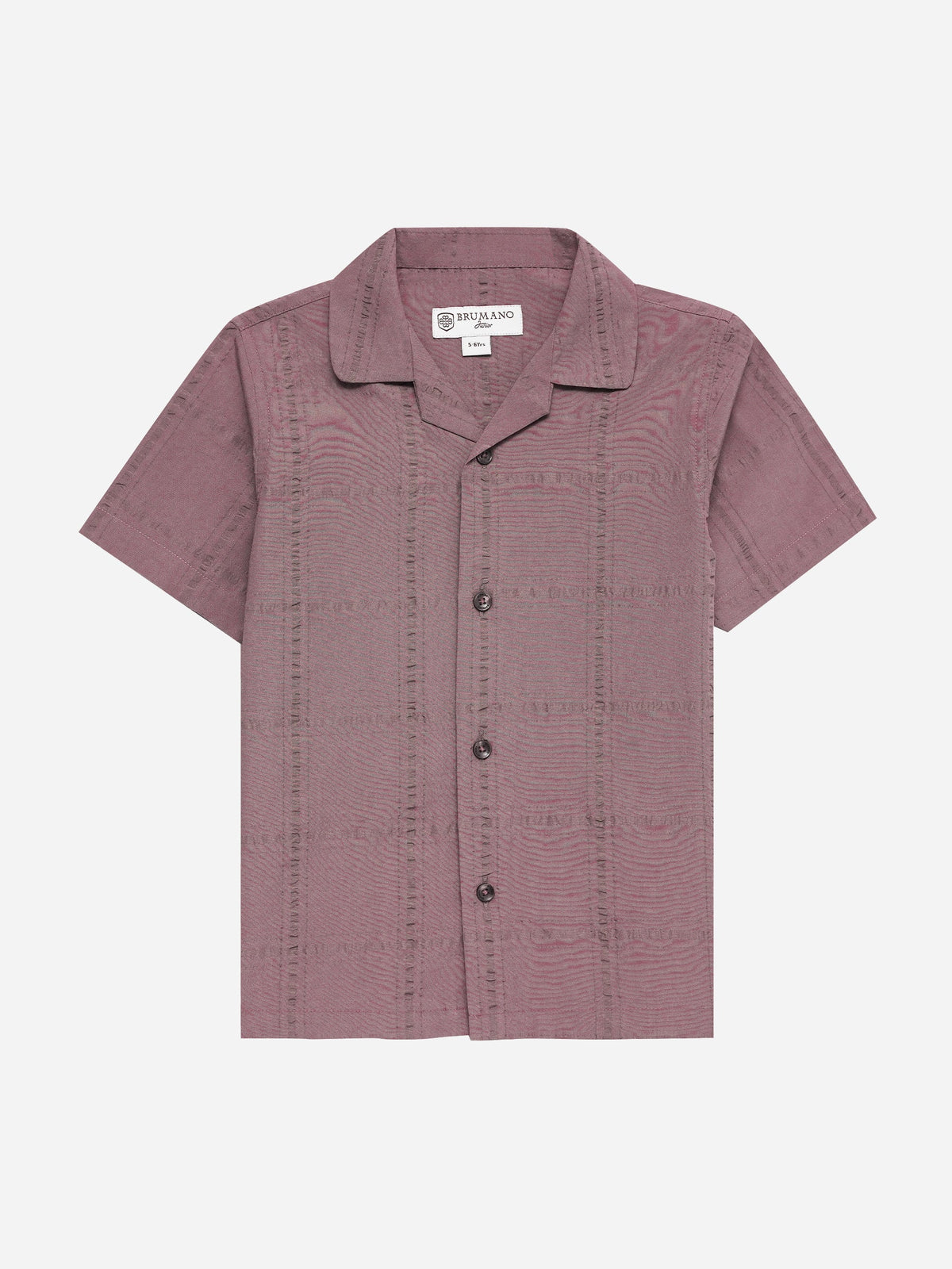 Dark Tea Pink Seersucked Casual Cuban Collar Shirt - Junior