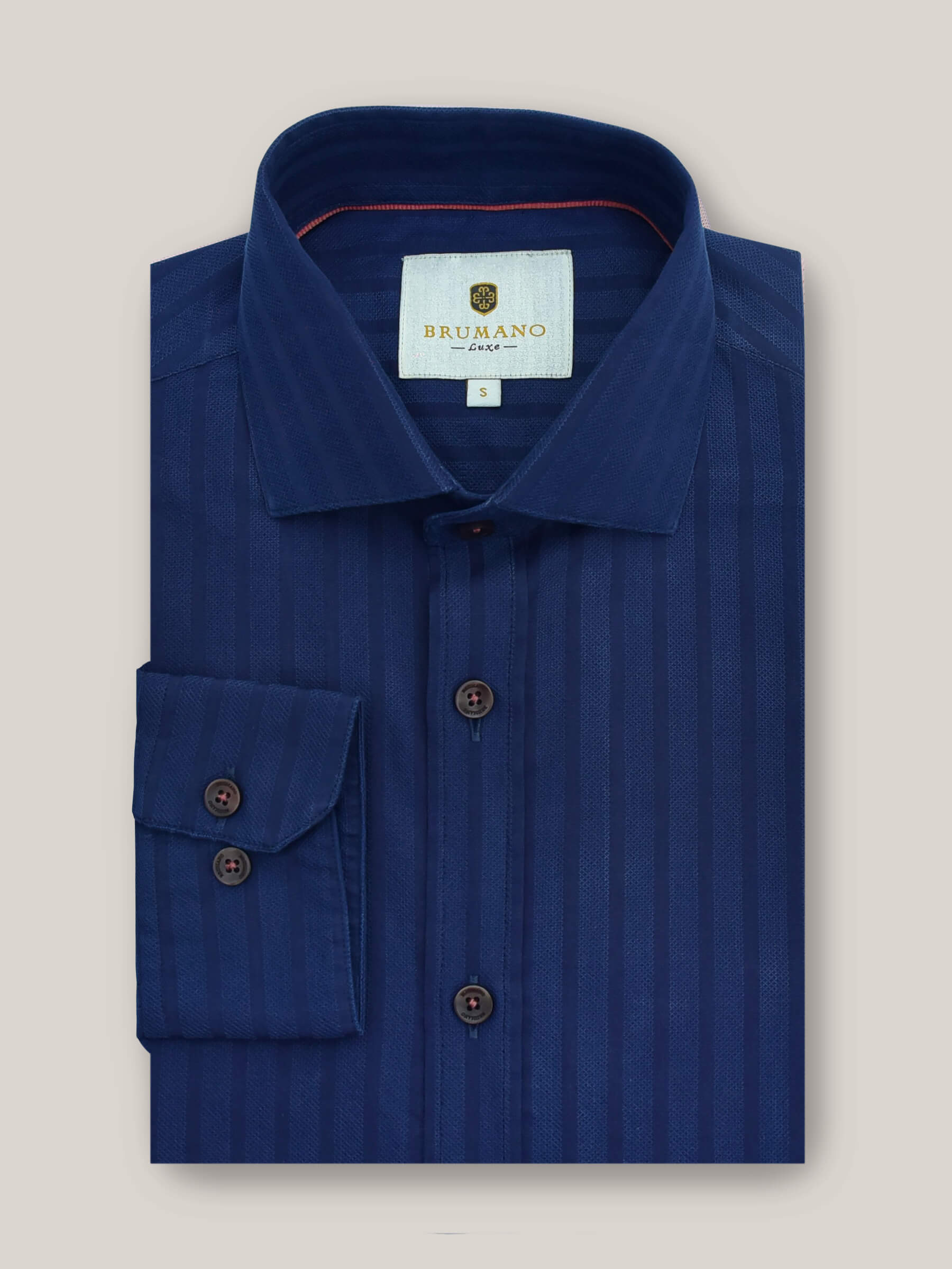 Dark Blue Structured Striped Formal Shirt