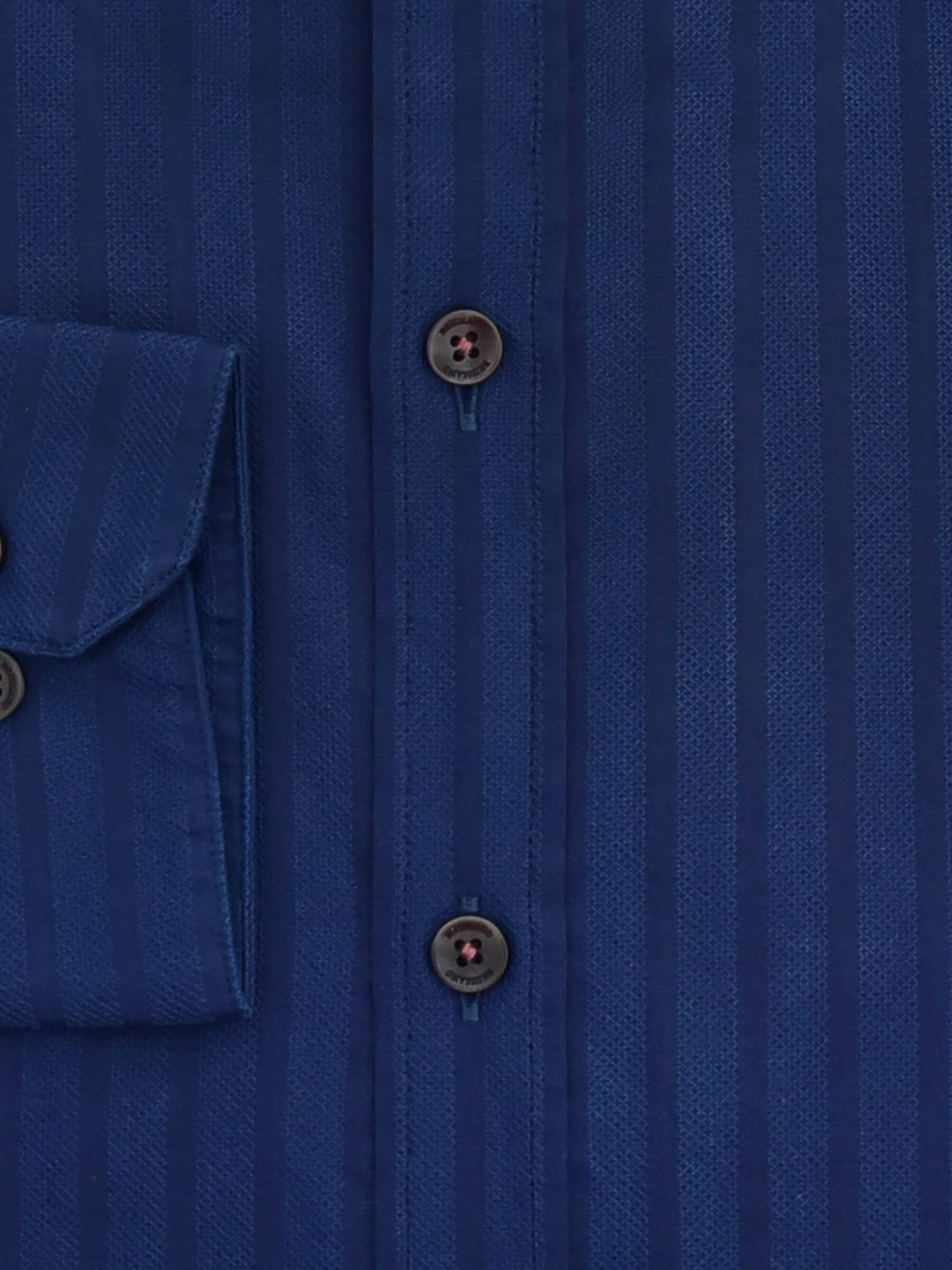 Dark Blue Structured Striped Formal Shirt