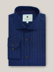 Dark Blue Structured Striped Formal Shirt