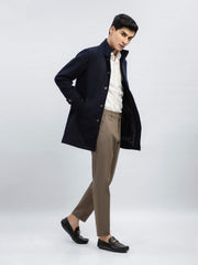 Dark Blue Wool Blended Long Coat - Limited Edition