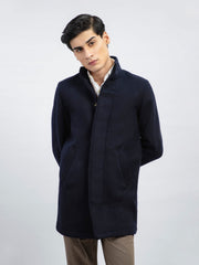 Dark Blue Wool Blended Long Coat - Limited Edition