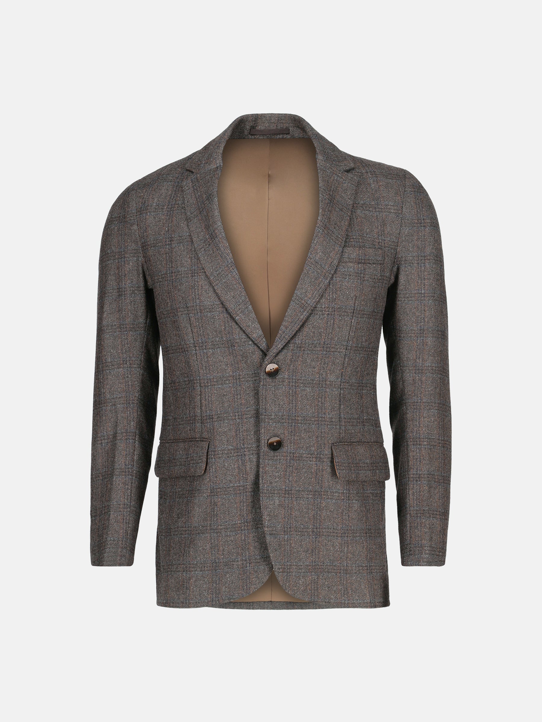 Dark Brown Checkered Wool Cashmere Blazer - Sartoria