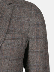 Dark Brown Checkered Wool Cashmere Blazer - Sartoria