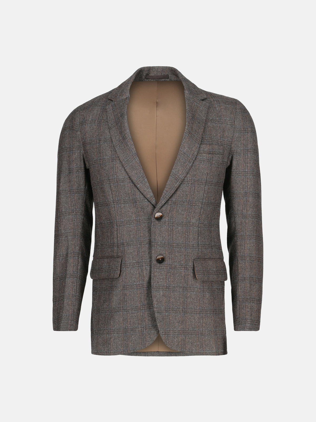 Dark Brown Checkered Wool Cashmere Blazer - Sartoria