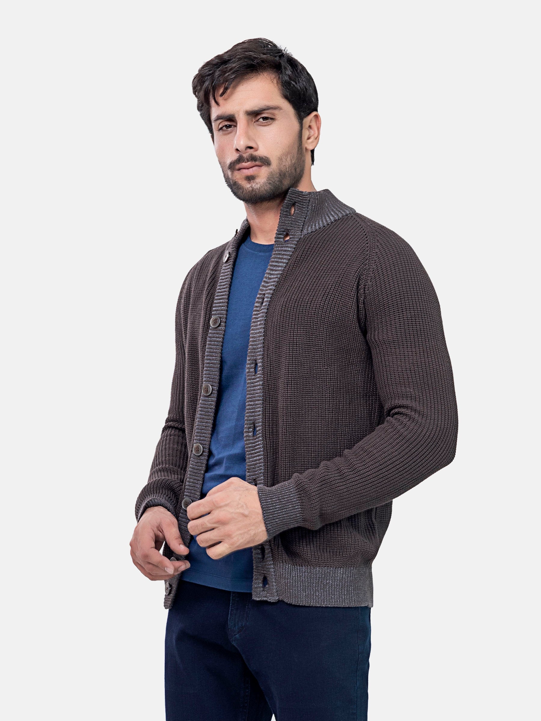 Dark Brown Chunky Knitted Button Cardigan