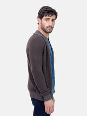 Dark Brown Chunky Knitted Button Cardigan