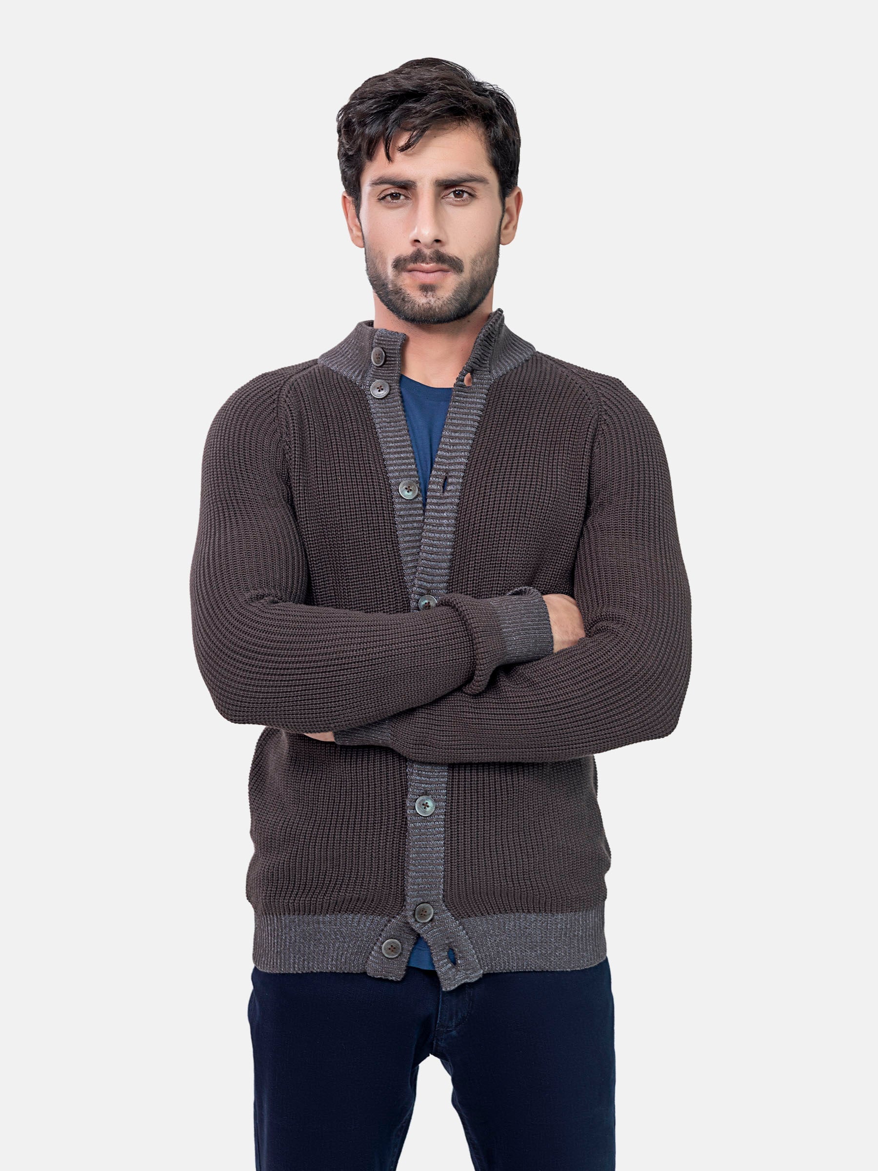 Dark Brown Chunky Knitted Button Cardigan