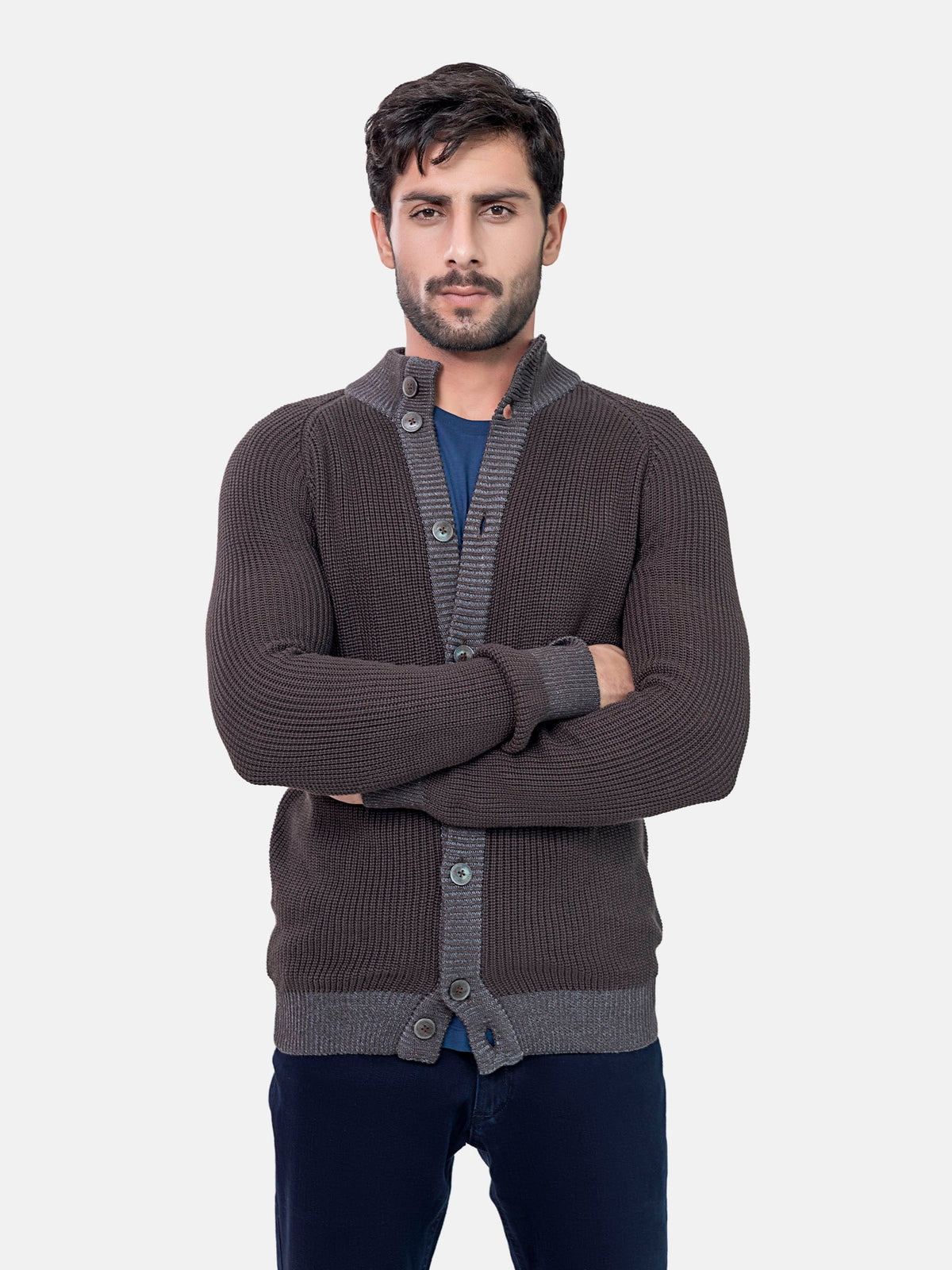 Dark Brown Chunky Knitted Button Cardigan