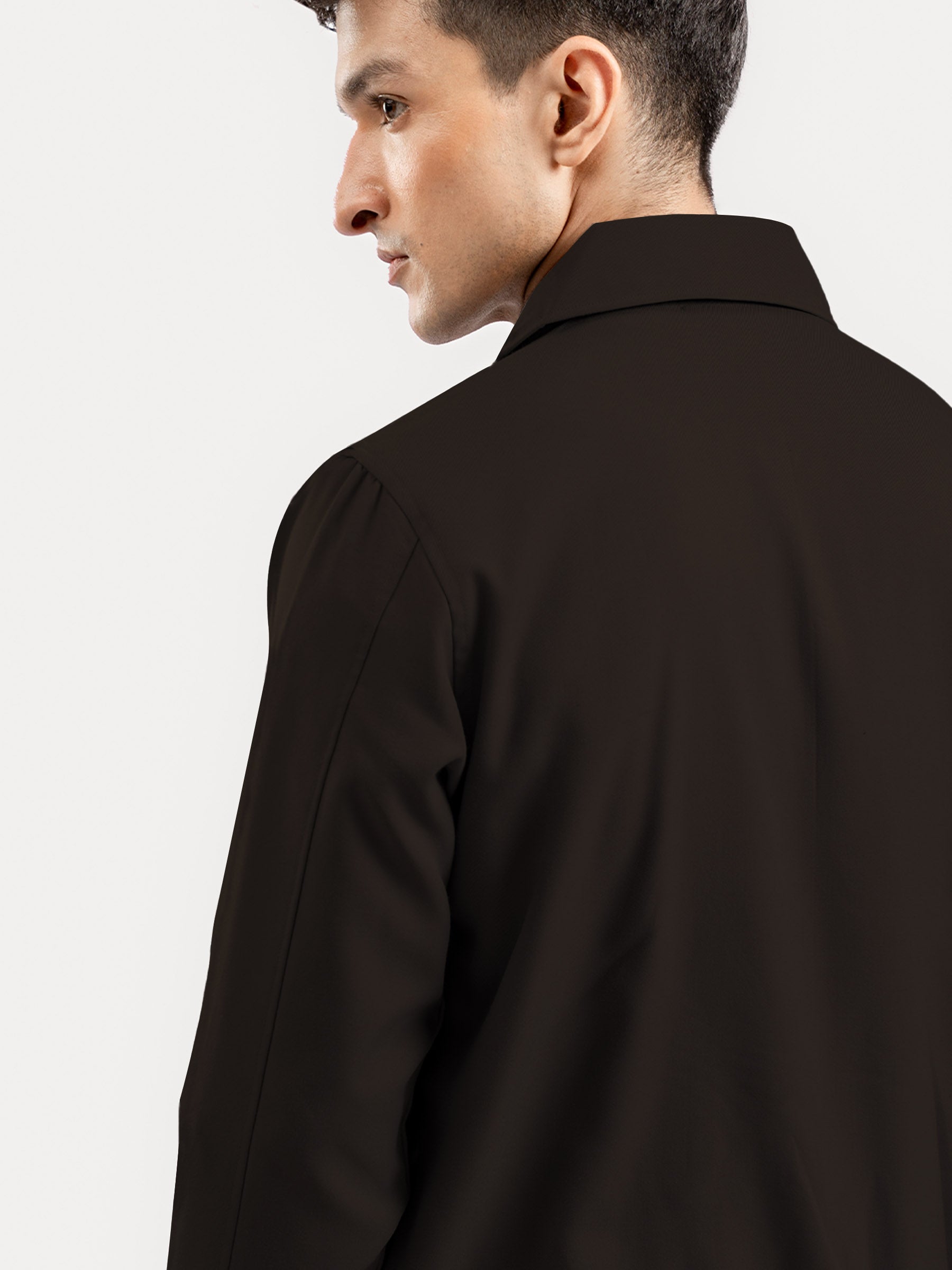 Dark Brown Harrington Jacket With Collar
