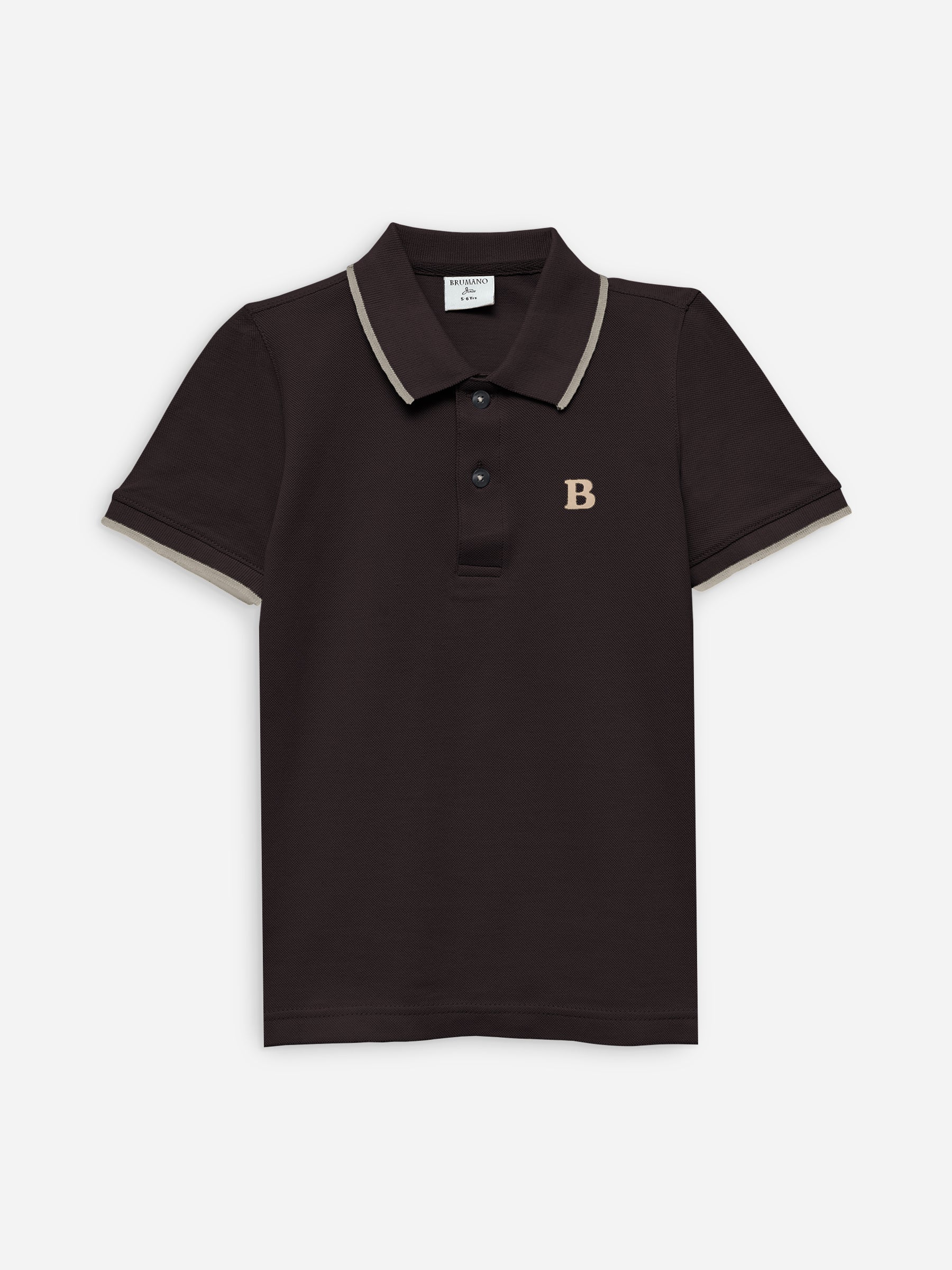 Dark Brown Polo With Tipping Collar