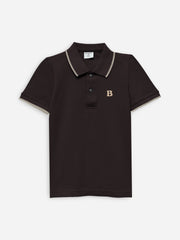 Dark Brown Polo With Tipping Collar