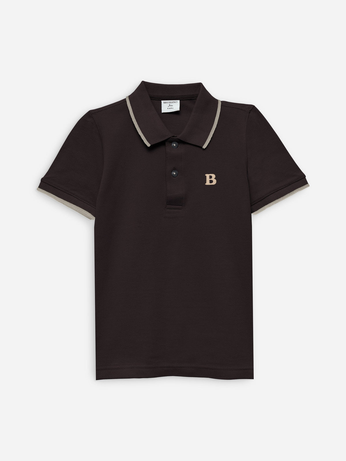 Dark Brown Polo With Tipping Collar