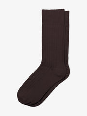 Dark Brown Ribbed Cotton Socks