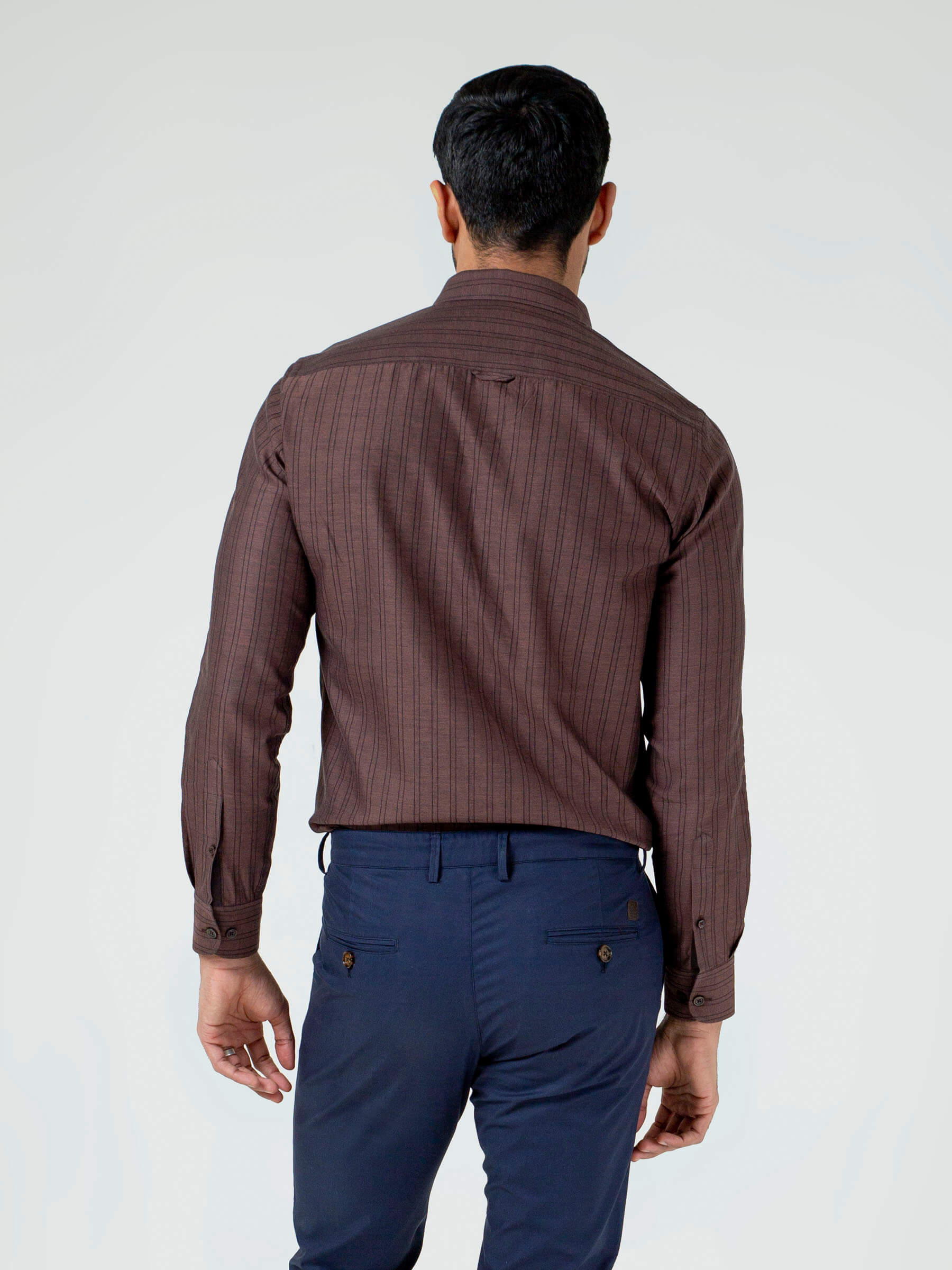 Dark Brown Striped Button Down Shirt