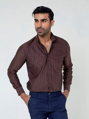 Dark Brown Striped Button Down Shirt