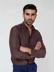 Dark Brown Striped Button Down Shirt