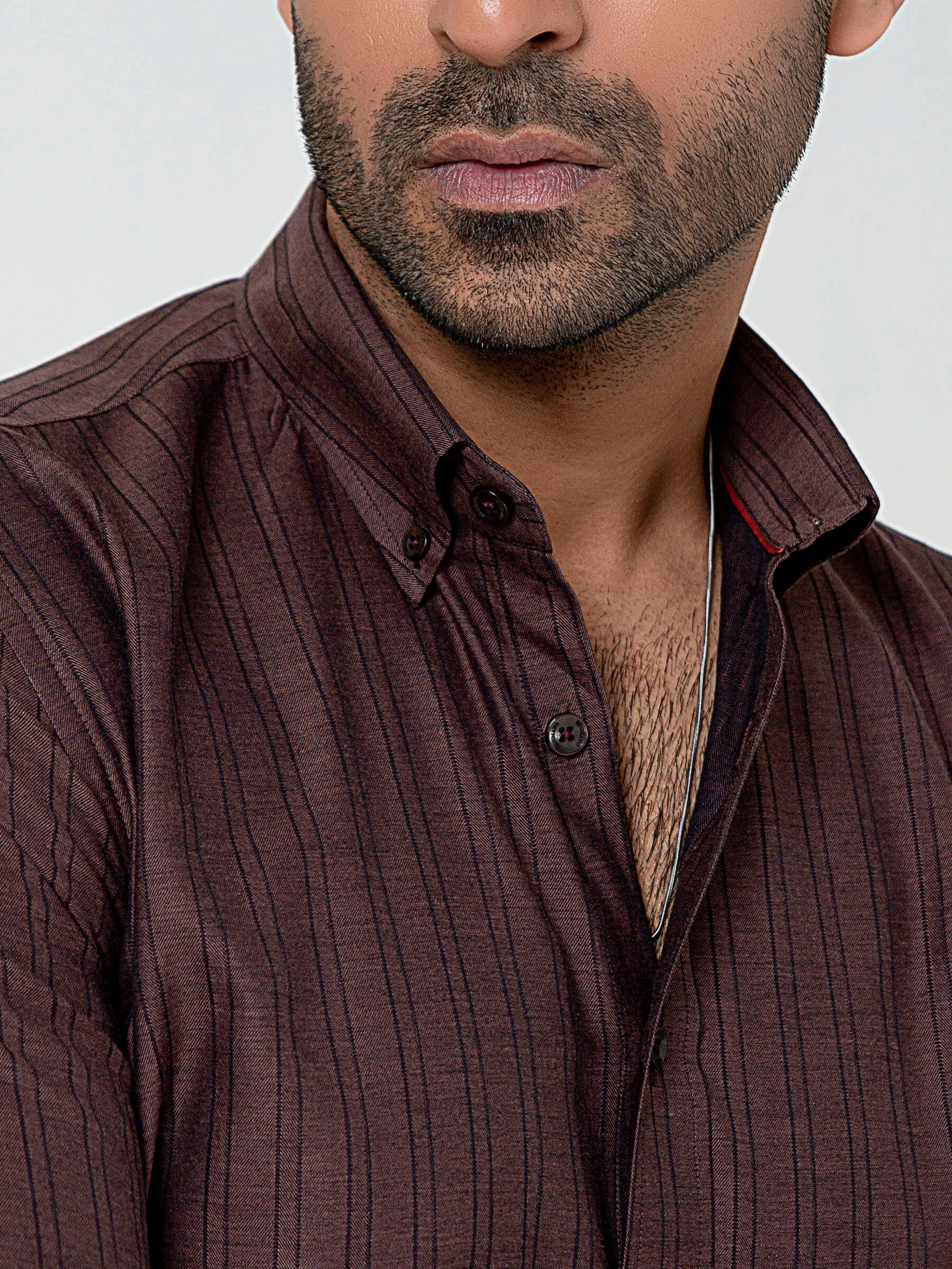 Dark Brown Striped Button Down Shirt