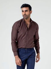 Dark Brown Striped Button Down Shirt