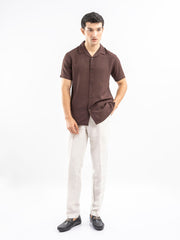 Dark Brown Structured Cuban Collar Shirt