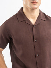 Dark Brown Structured Cuban Collar Shirt