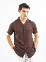 Dark Brown Structured Cuban Collar Shirt