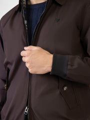 Dark Brown Twill Harrington Jacket With Collar