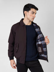 Dark Brown Twill Harrington Jacket With Collar