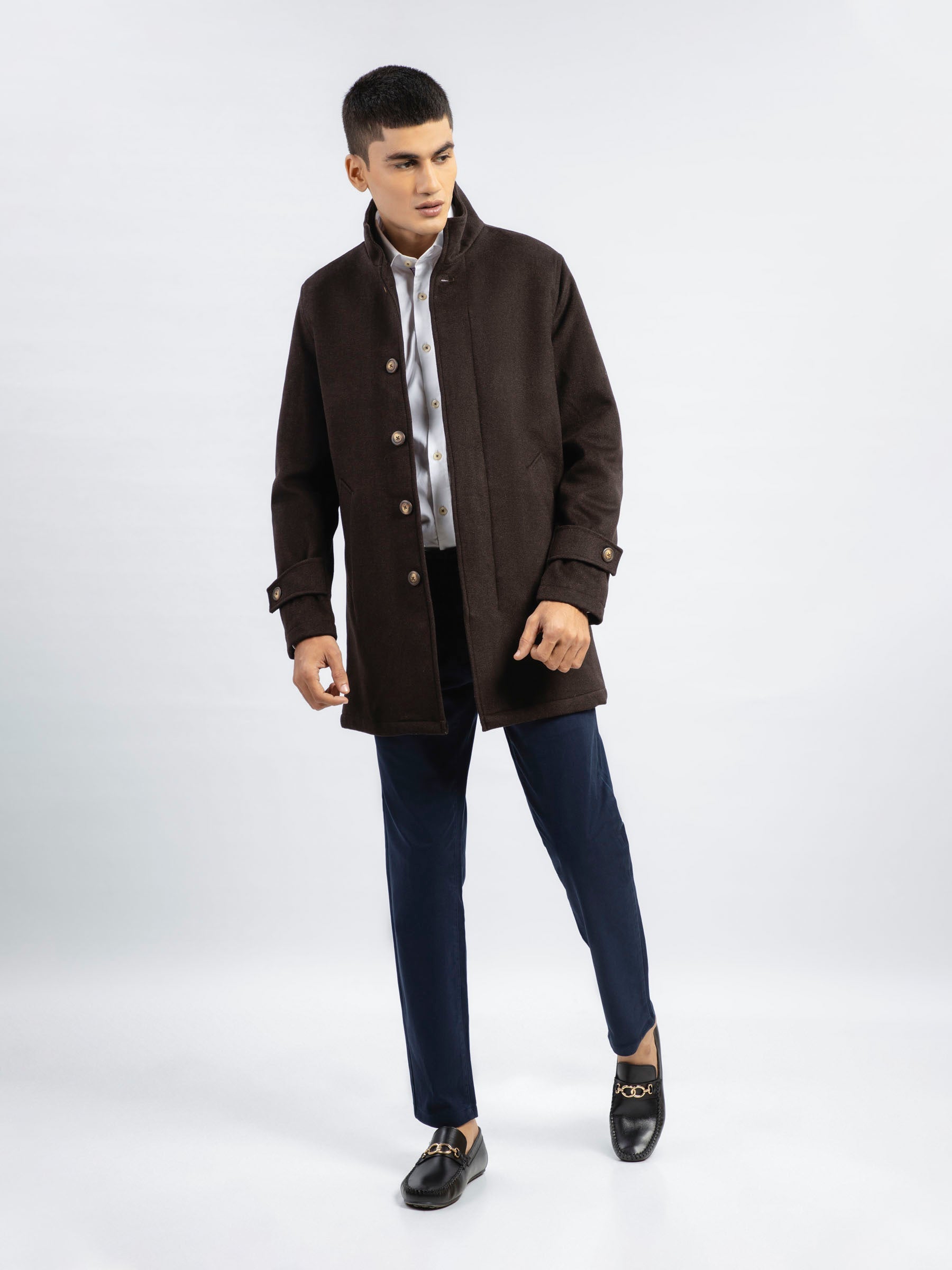 Dark Brown Wool Blended Long Coat - Limited Edition