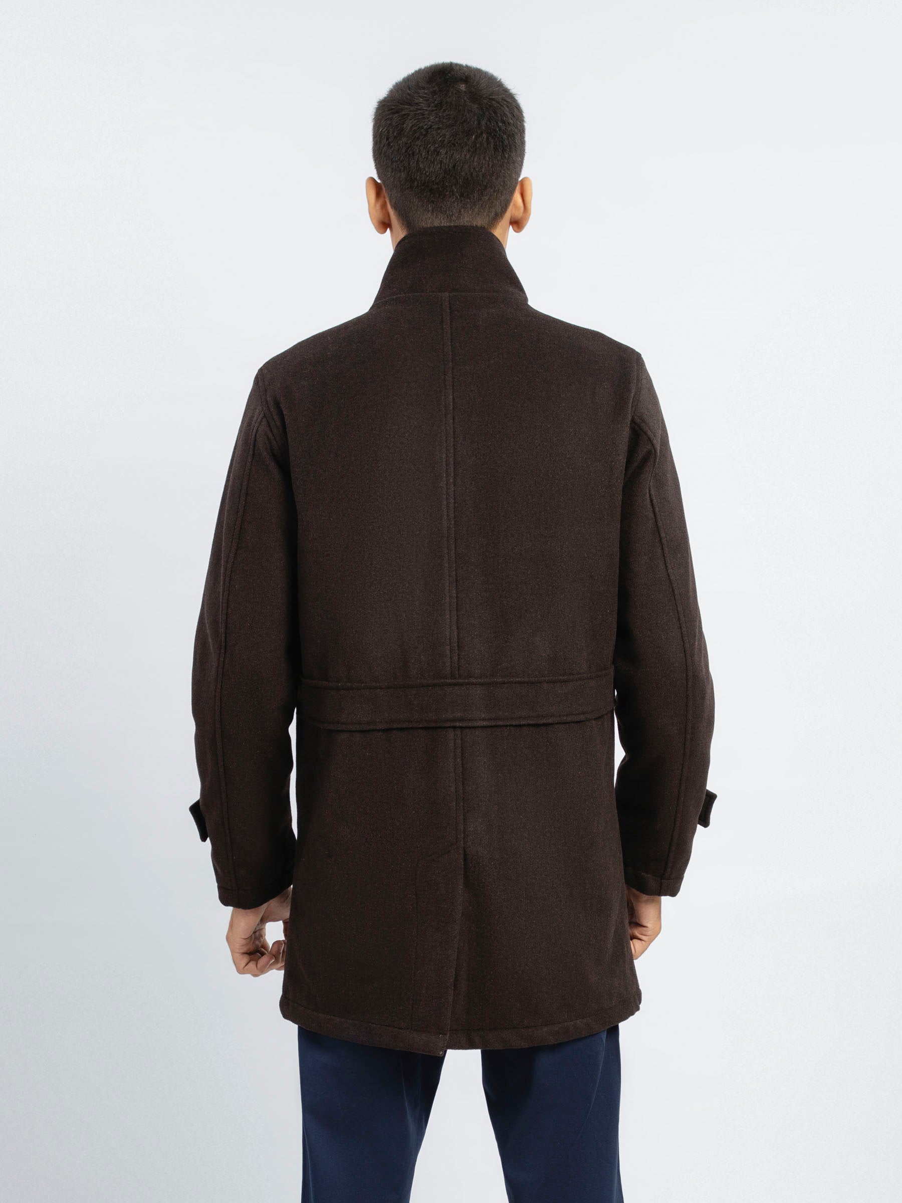 Dark Brown Wool Blended Long Coat - Limited Edition