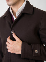 Dark Brown Wool Blended Long Coat With Collar